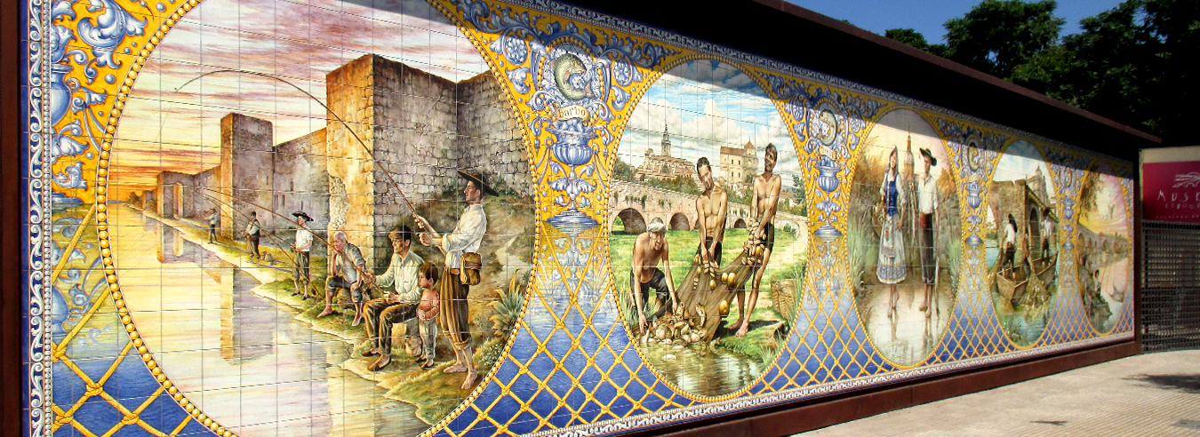 Mural cerámico en homenaje a los pescadores artesanales del Tajo y el propio río como fuente de vida